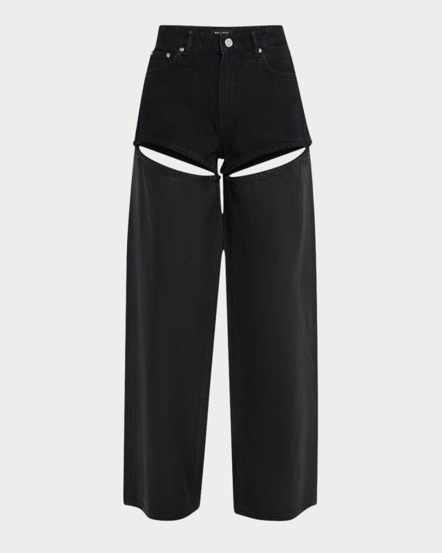 Wide-Leg Cut-Out Coated Jeans